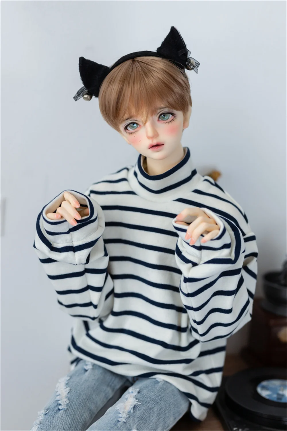 BJD clothing for 1/3,1/4, Uncle Long sleeve high neck striped hoodie BJD Doll Accessories (no dolls)