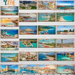 【YZFQ 】Turkey Greece Cyprus City Metal Sign Tin Plate Poster For Wall Restaurant Shop Craft Home Decor 6x12 Inch DC-1588A