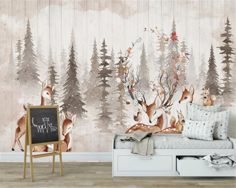 Custom wallpaper mural forest elk bear children\'s room kindergarten background wall home decoration living room 3d wallpaper