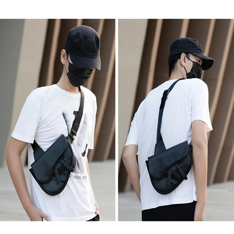 Men\'s Shoulder Bags Fashion Saddle Bags Men Anti-theft Shoulder Messenger Bags Mens Black Crossbody Chest Bag Pack For Male