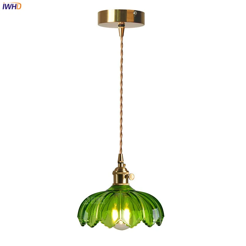 IWHD Little Green Glass Hanging Lamp For Bedroom Bar Coffe Restaurant Copper Nordic Modern Pendant Lights Hanglamp Luminaire