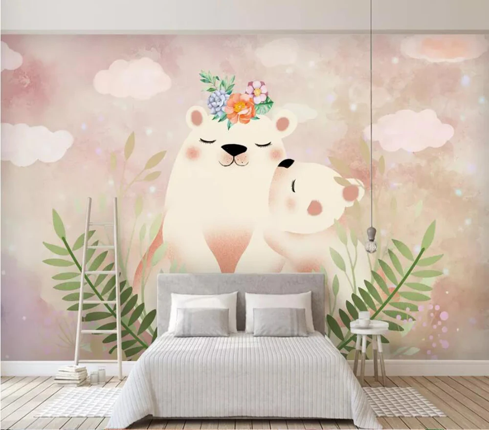 

Bacal Custom 3D photo modern simple hand-painted mural wallpaper background wall of cute bear children's kids room huda