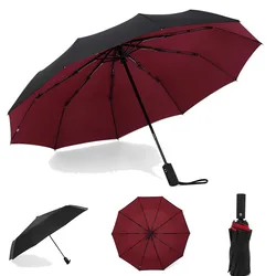 10K Double Layer Windproof Fully-automatic Umbrellas Male Women Three Folding Commercial Large Durable Frame Parasol