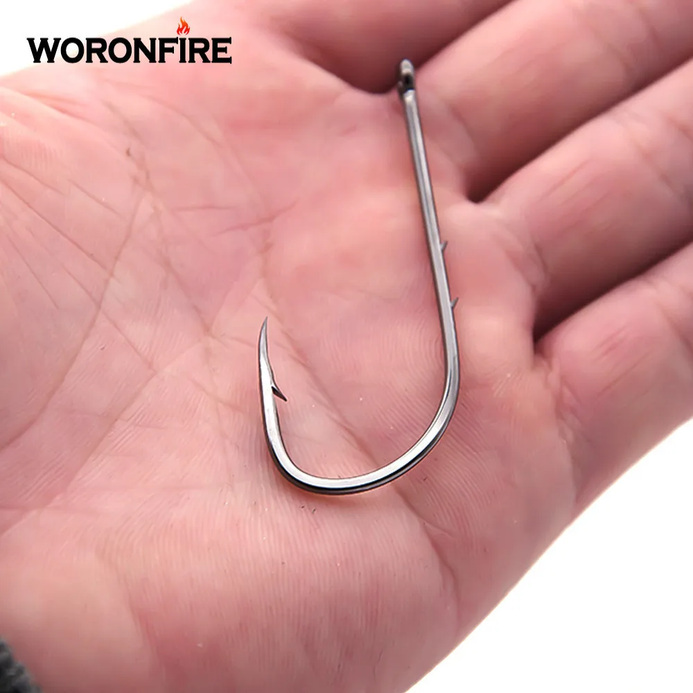 Long Shank Hooks For Fishing 50pcs/bag 1#-6/0# High Carbon Steel Sharp Barbed Offset Narrow Bait Hook Fishing Tackle Accessories