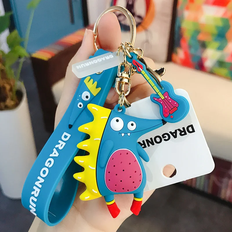 New Cartoon Keychain Cute Pink Crocodile Blue Purple Hedgehog Red Fox Bag Car Metal Keyring Soft PVC Lanyard Girl Boy Lover Gift