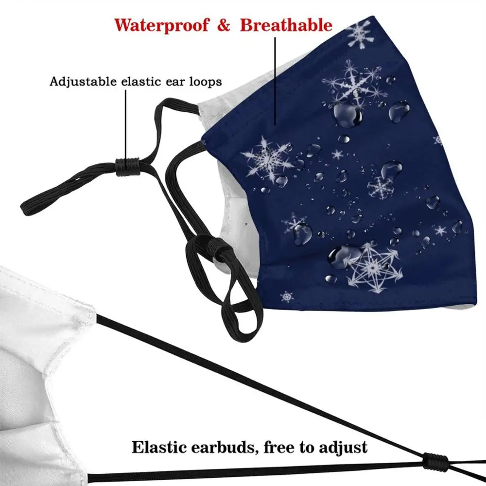 Falling Snowflakes-Navy Blue Mask Cloth Reusable Print Filter Washable Snowflakes Snow Winter Ice Snowflake Wintertime