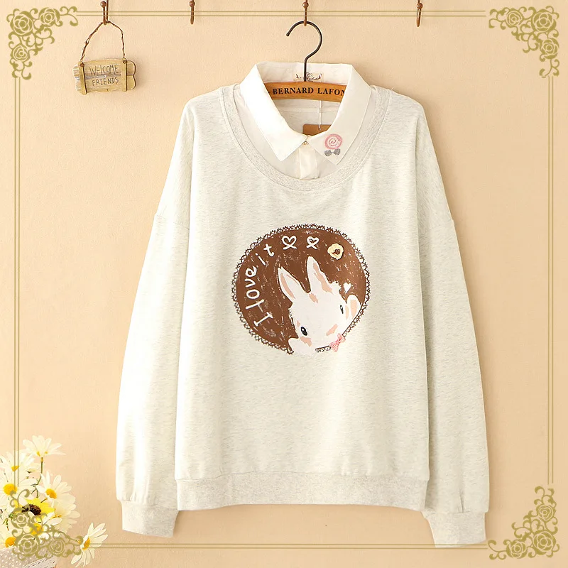 Cute Anime Hoodies Teens Girl Kawaii Rabbit Women\'s Sweatshirt Soft Long Sleeve Kawaii Bunny Sweetshirt Blue Pink Pullover Tops