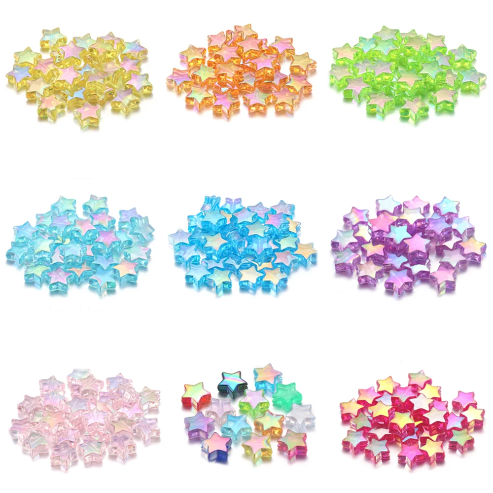 100Pcs Clear Acrylic Star Beads Star Shape Charms AB Loose Spacer Beads For DIY Jewelry Craft Making Necklace Bracelet Supplies