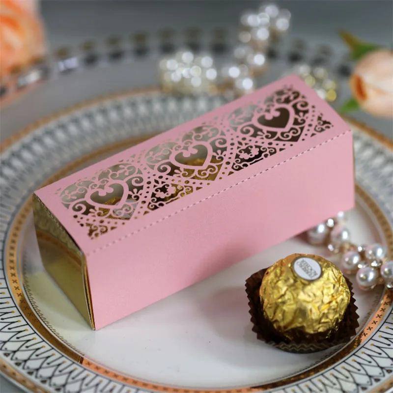 Hot Sale Gold Silver Heart Cookie Box Treat Kids Birthday Candy Box Wedding Dragees Box for Packaging Event Party Supplies