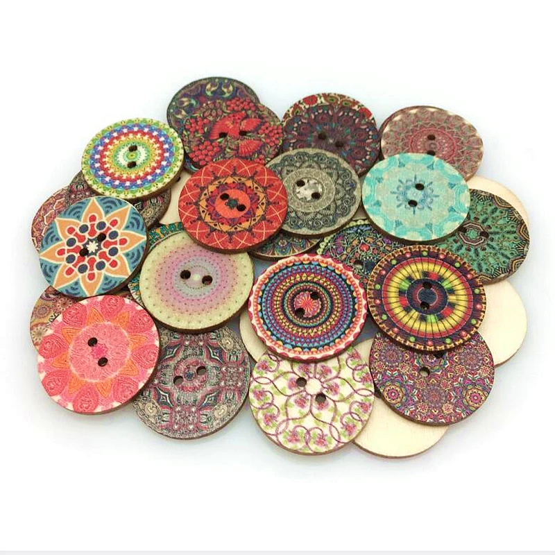 30pcs Retro series Wood Buttons for Handwork Sewing Scrapbook Clothing Crafts Accessories Gift Card Decor 25mm 5BB5828