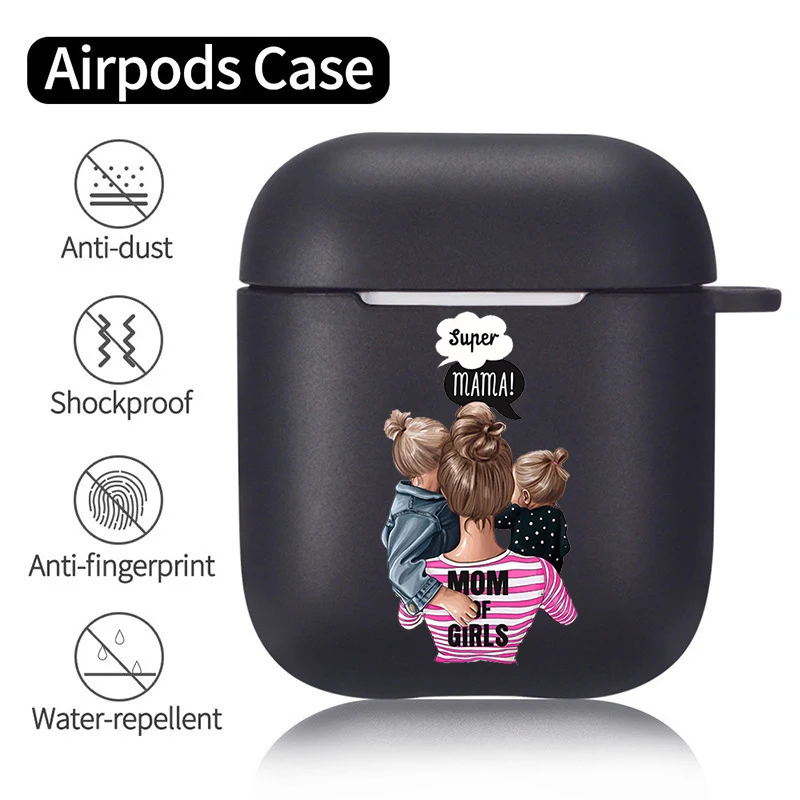 Cute Black Mom Girl Queen Dad Boy Baby Black Silicone Case for Apple Airpods 1 2 Cases Super Mama Soft Airpods Earphone Cover