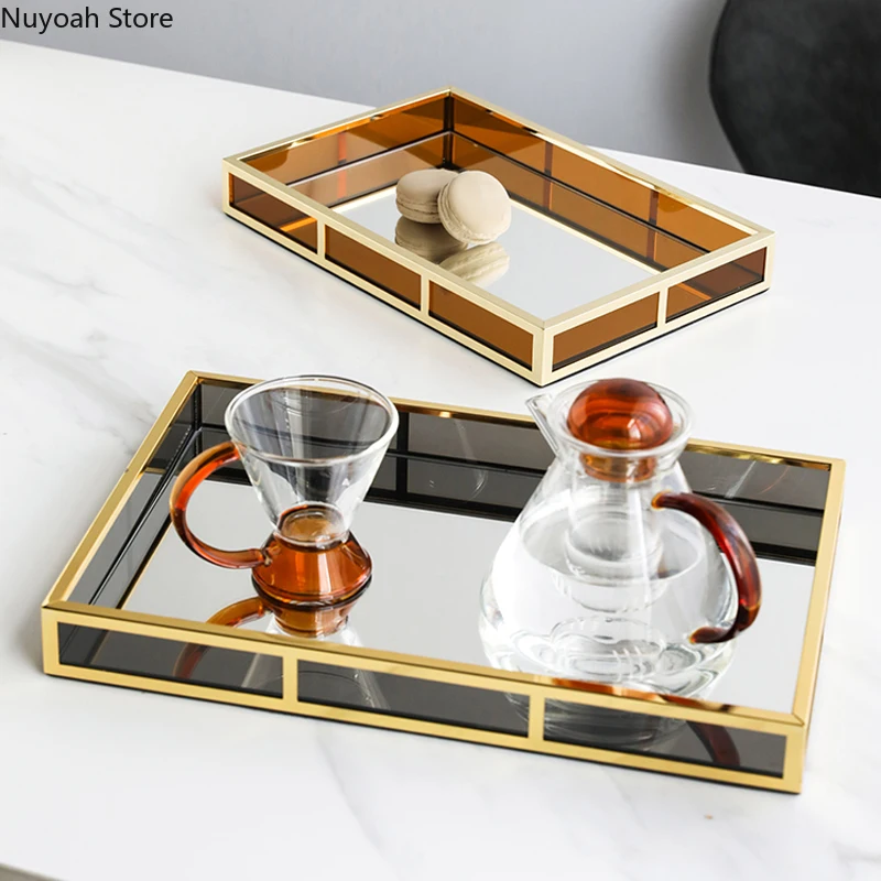

Light Luxury Acrylic Rectangular Tea Tray Creative Household Metal Frame Storage Tray Bathroom Storage Tray Os Tissue Box