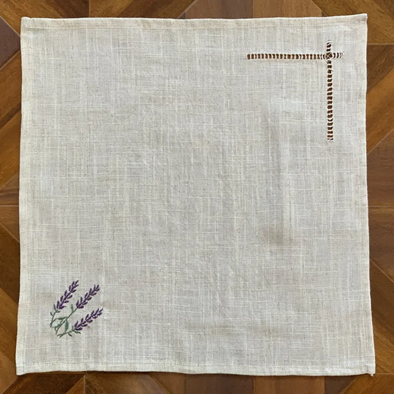 @[Camellia Casa] Hemstitch Poly+Linen Napkin/Placemat Provence, France,Lavender Natural Color Banquet/Hotel/Airbnb/Restraunt