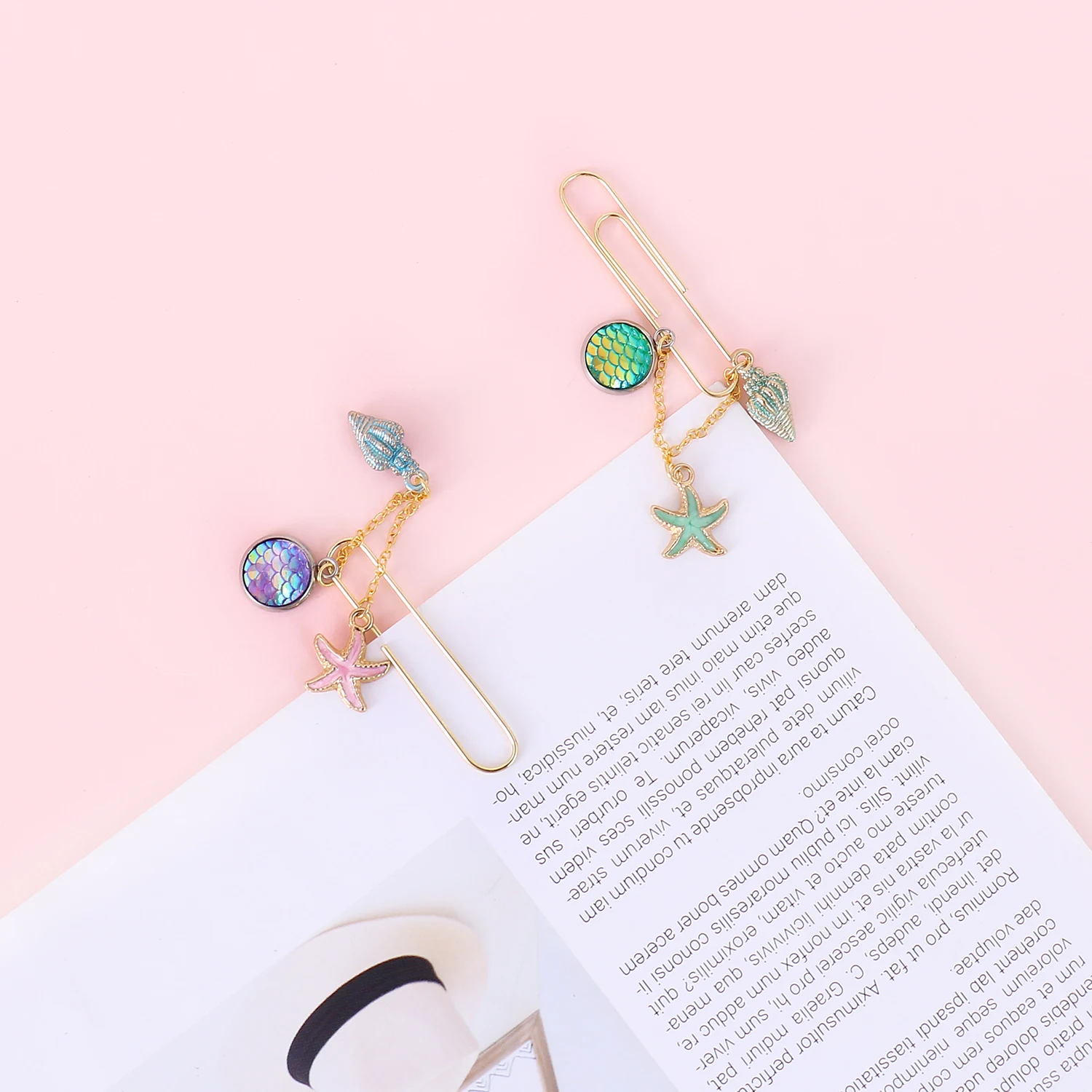 TUTU 1 Pcs rainbow Color conch Metal Gold Paper Clip mermaid fishstar Office  School Stationery H0537