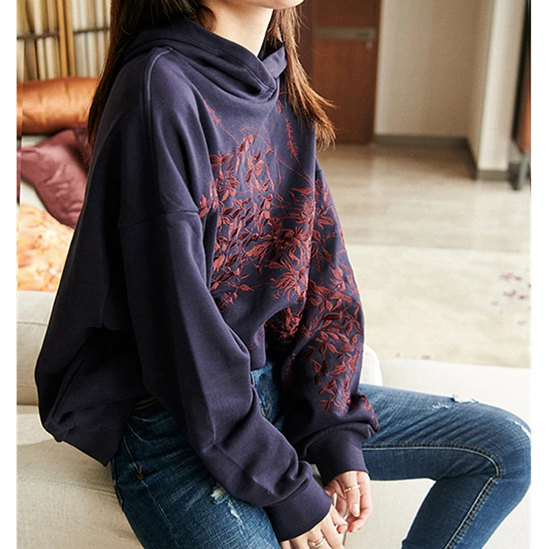 Jumpers Sweatshirt Women Hoodie Embroidery Loose Terry  Long Sleeves lazy Style Casual Solid Spring and Autumn New Fashion