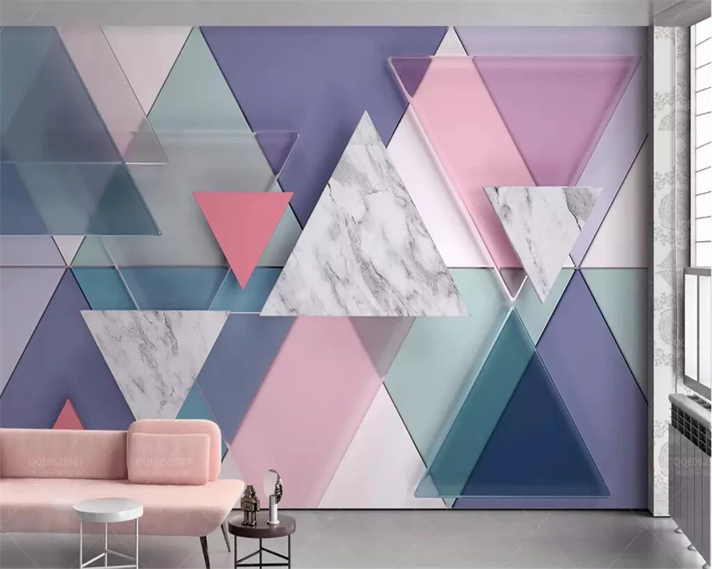 

wellyu Custom large-scale mural 3D wallpaper three-dimensional triangle glass marble mosaic TV background wallpaper