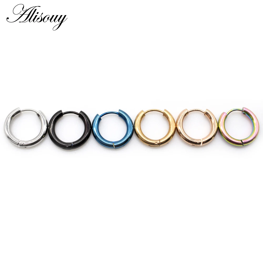 Alisouy 2pcs Stainless Steel 1.6/2/2.5/3/5mm Thick Women Men Circle Clip Round Hoop Earrings Ear Helix Punk Piercing Jewelry