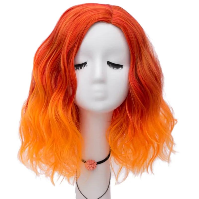 VICWIG Cosplay Wig Short Wavy Synthetic Hair Orange Gradient Wig for Women Heat-resistant Halloween Wig