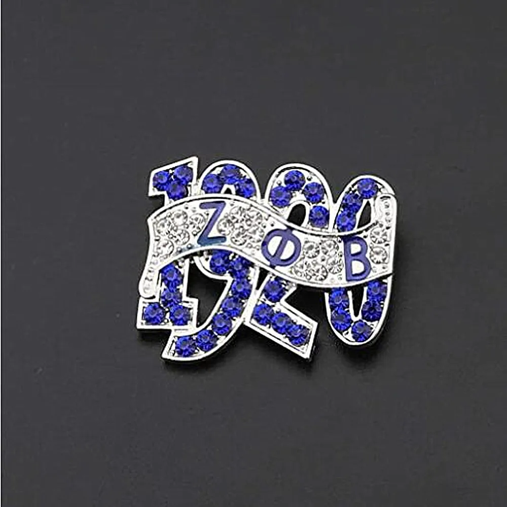 Fashion Party Decorate White Blue Crystal Sorority ZETA PHI BETA 1920 Brooch ZOB Label Pin Jewelry