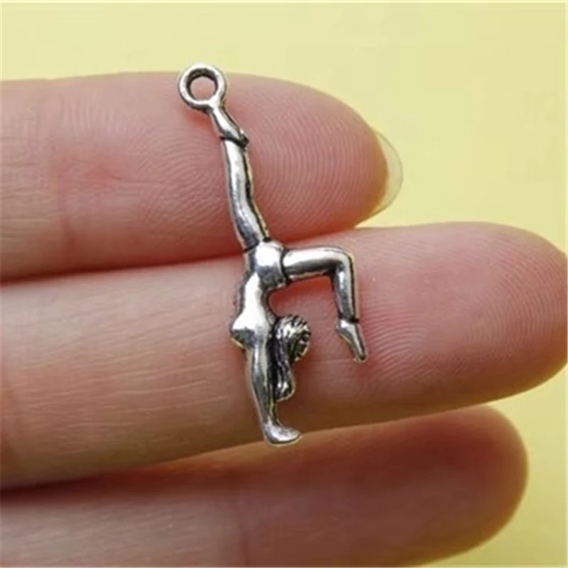 20 Pcs Gymnastics Charms 30x11mm, Antique Silver Color Tone Gymnast Charm Pendants Sport Charm