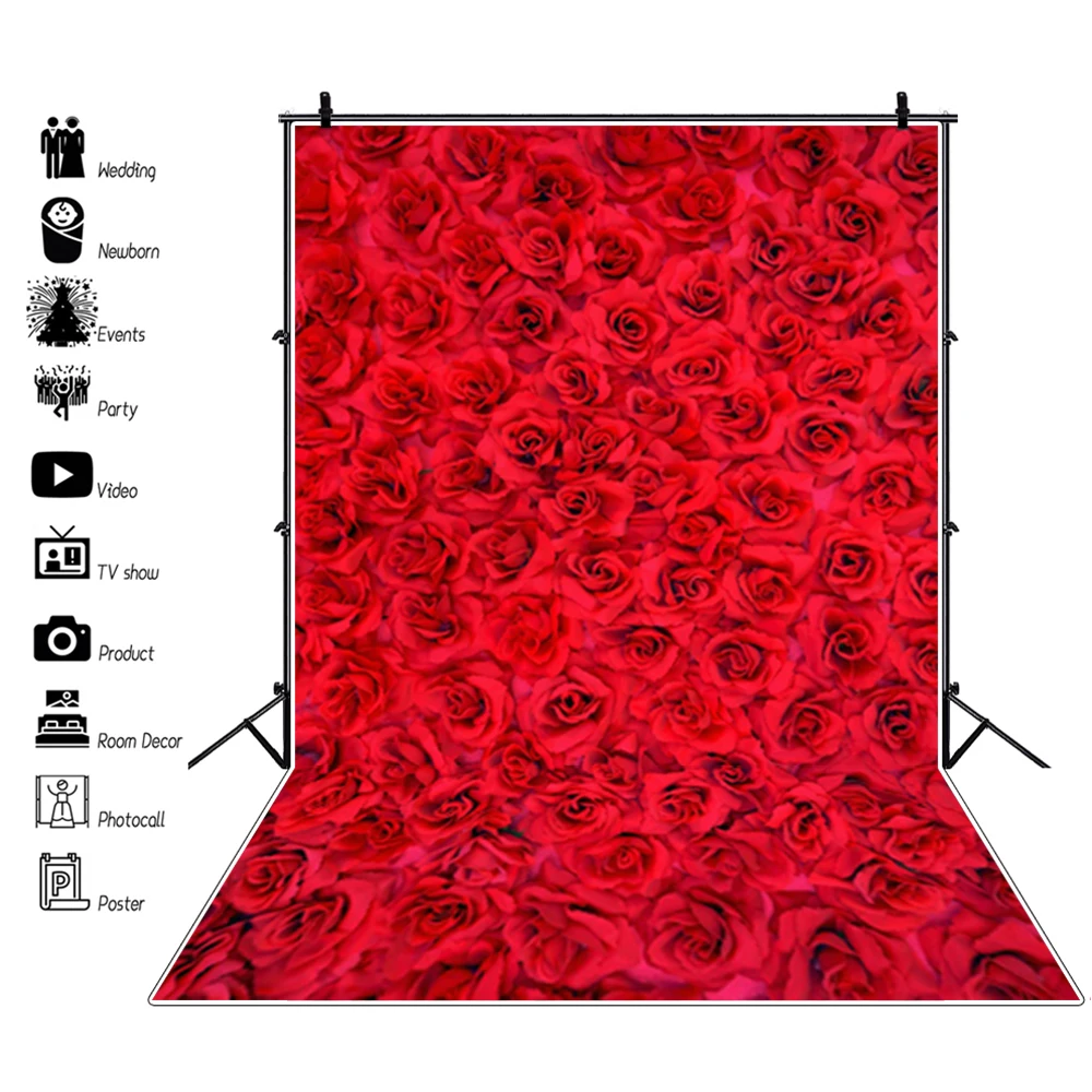 Laeacco Rose Flowers Photography Background Wedding Valentines Day Party Decor Lovers Bride Shower Portrait Photoshoot Backdrop