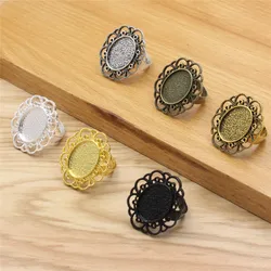 Fit 13*18mm 18*25mm Oval Cabochons Ring Blank Setting Bezel Base For DIY Making Accessories Pattern Glass 10pcs K06156