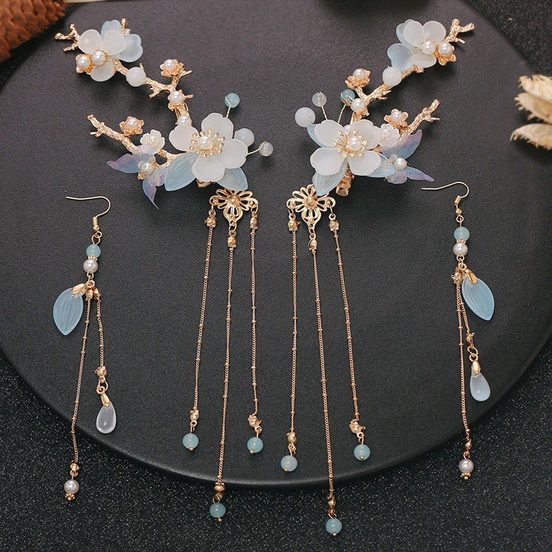 Headdress for Han Chinese Clothing Tassel Step Shake Hair Pin Ancient Style Set of Ancient Costume Hairpin Accessories