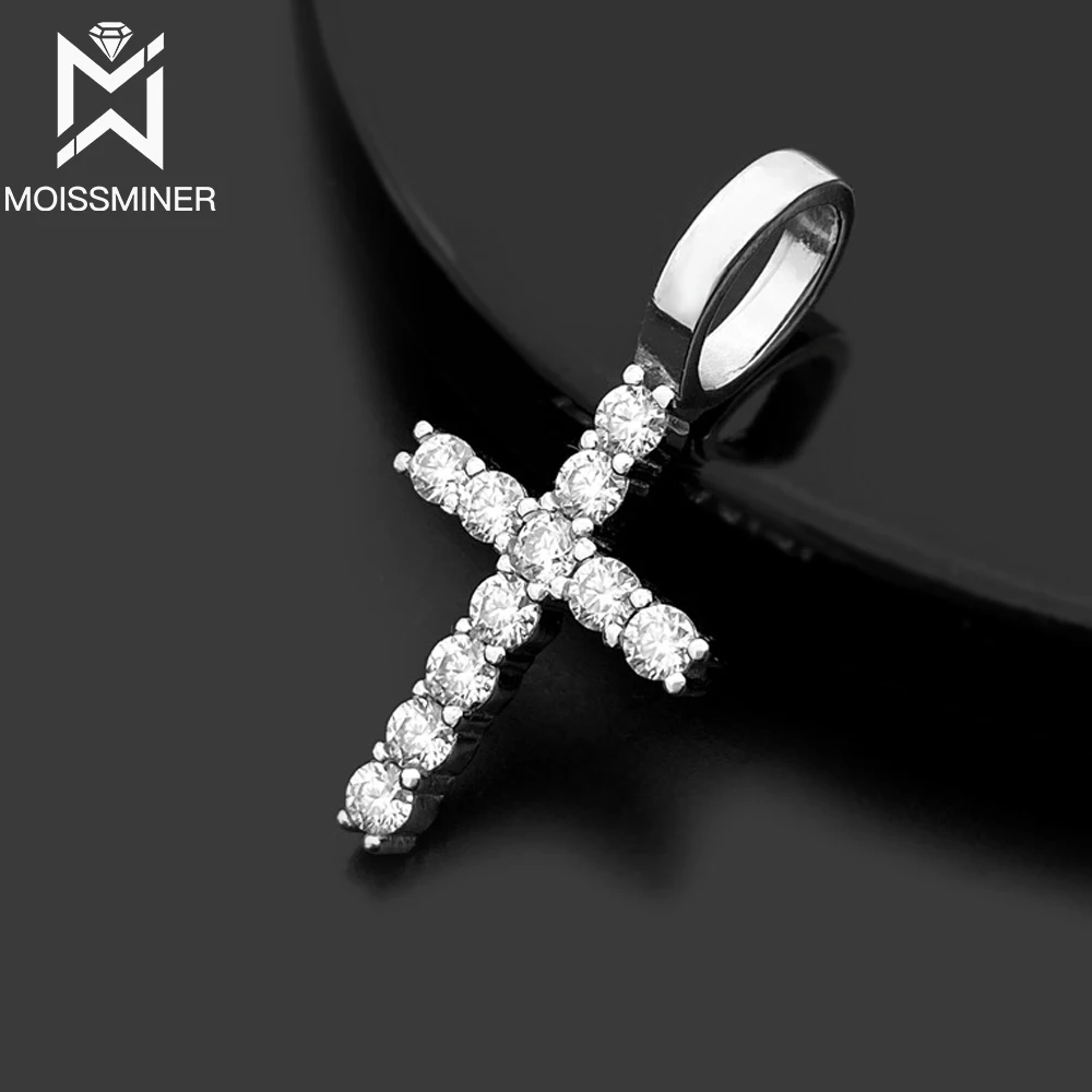 

Moissanite S925 Silver Classic Cross Pendants Necklace Real Diamond Iced Out Necklaces For Men Women Jewelry Pass Test Free Ship