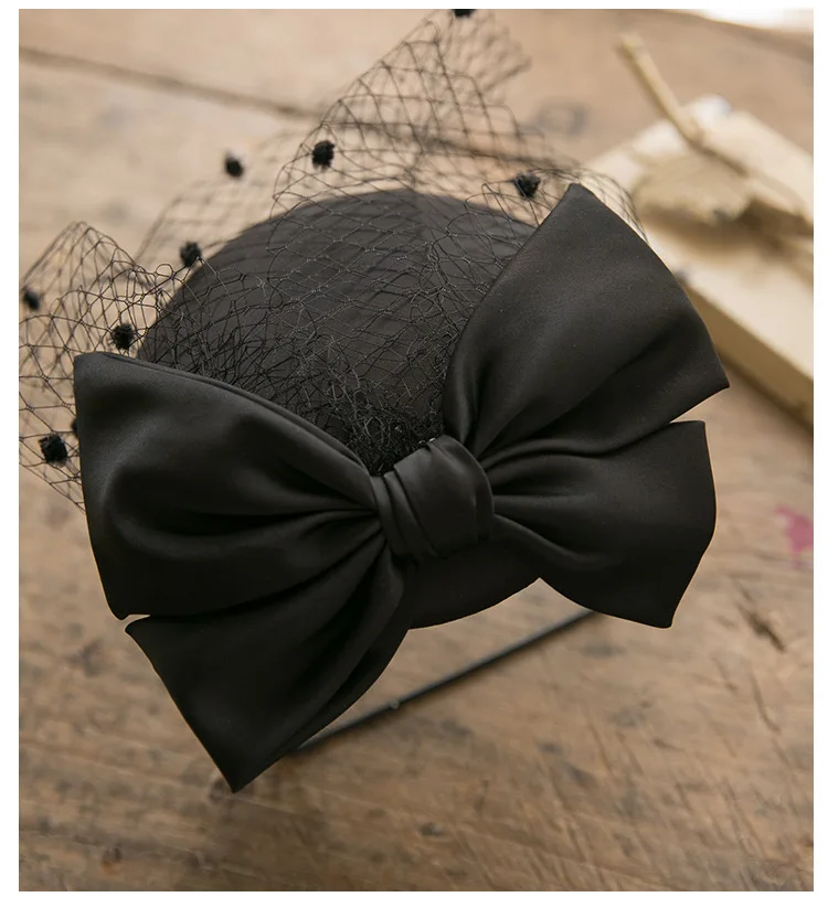 French Style Women Mini Fascinator Hat Hairpins Vintage Bowknot Veil Headdress Wedding Cocktail Party Headwear