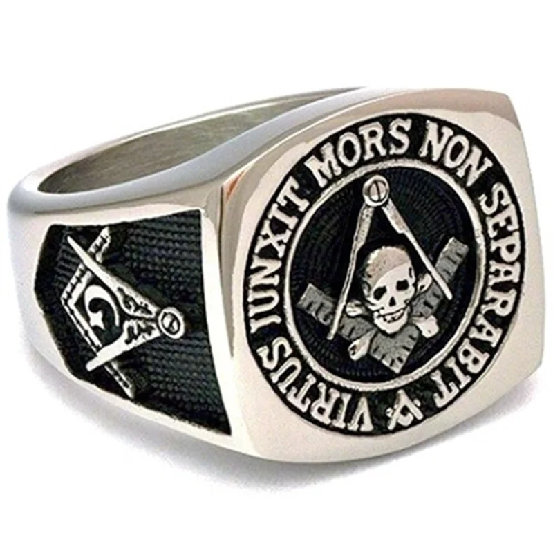 Freemasonry Symbols and Skull Stamp Men's Ring Vintage Fashion Gothic Steampunk Ring Men's Party Jewelry Finger EMO Accessories