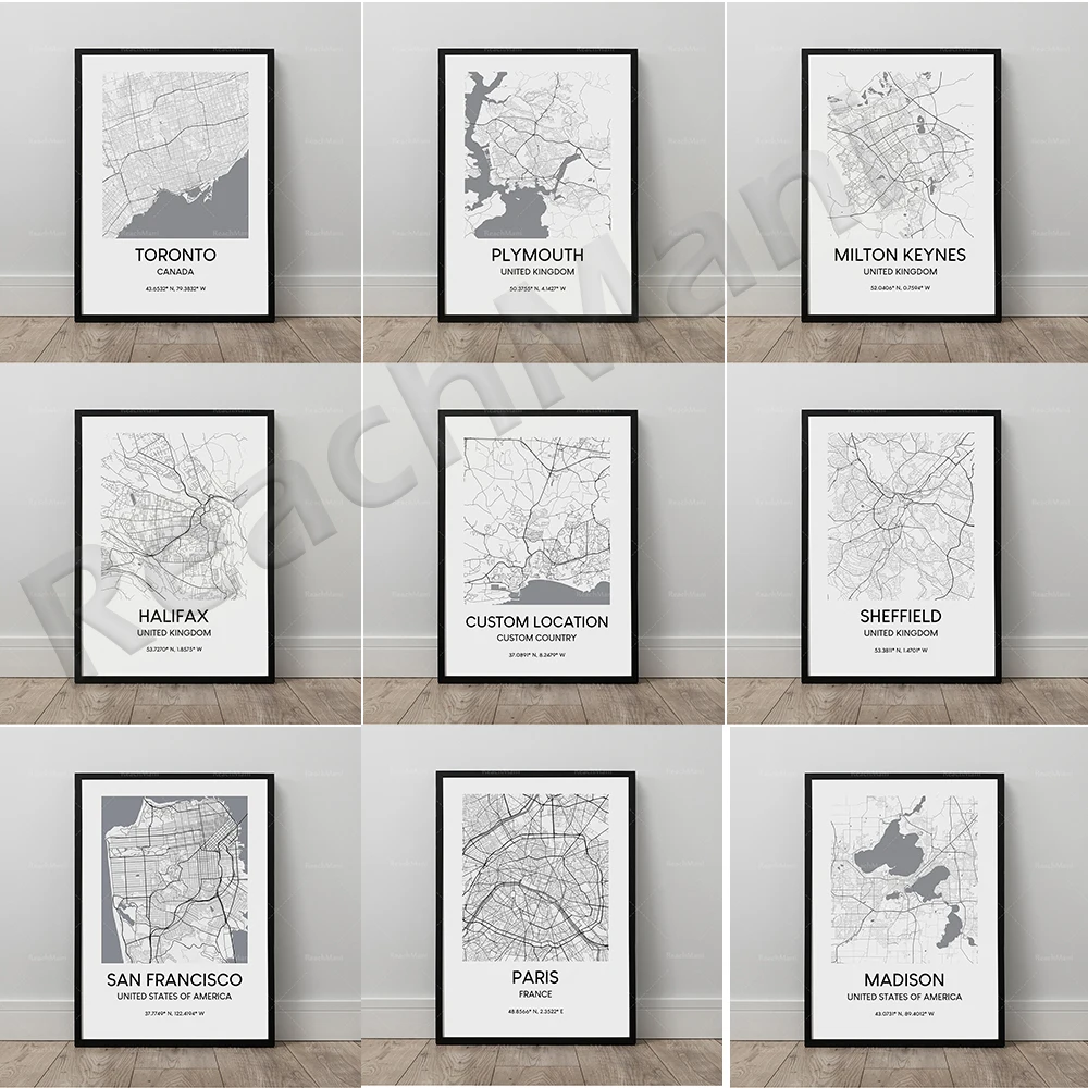 Map poster, Denver, Salt Lake City, Halifax, Madeira map printable poster, Madeira travel simple black and white wall art decora