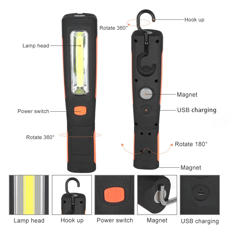 Rechargeable LED Work Lights Portable Magnetic Flashlight Multi-purpose Bright Work Lamps For Home,Outdoor,Car Repair ,Emergency