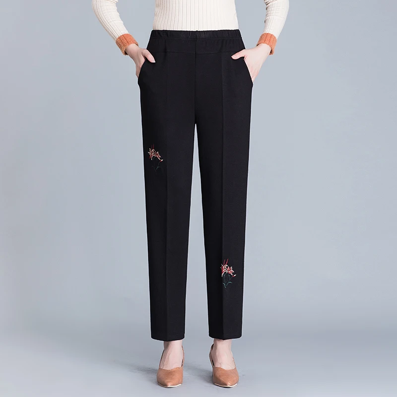 Plus Size XL-8XL 2024 Spring/Autumn Middl Aged Female Trousers Winter Warm Velvet Elastic Waist Casual Women Straight Pants