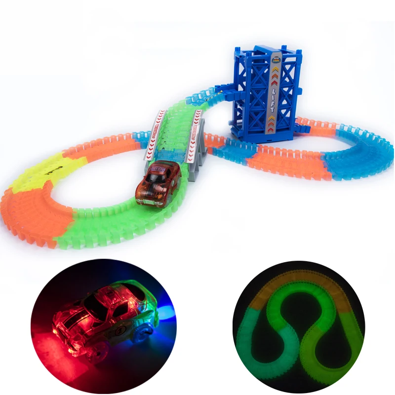 

Magical Glowing Race Track Bend Flex Flash in the Dark Assembly Car Toy Glow Tracks Racing Track Set Of Elevator And Ramp