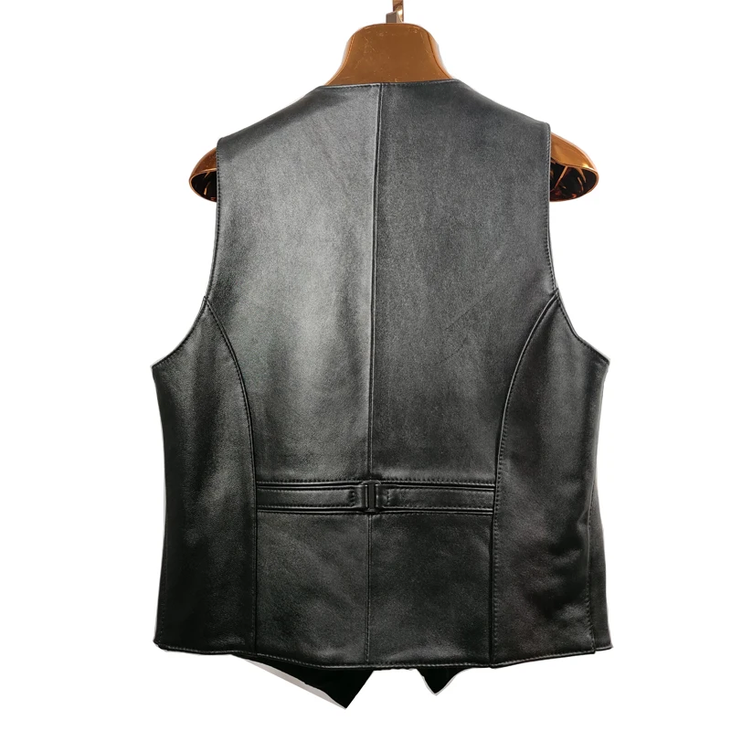 Women Sheepskin V-neck Waistcoat Femme Vintage Black Genuine Leather Vest Mujer Classic Top Quality Plus Big Size Suit Ropas