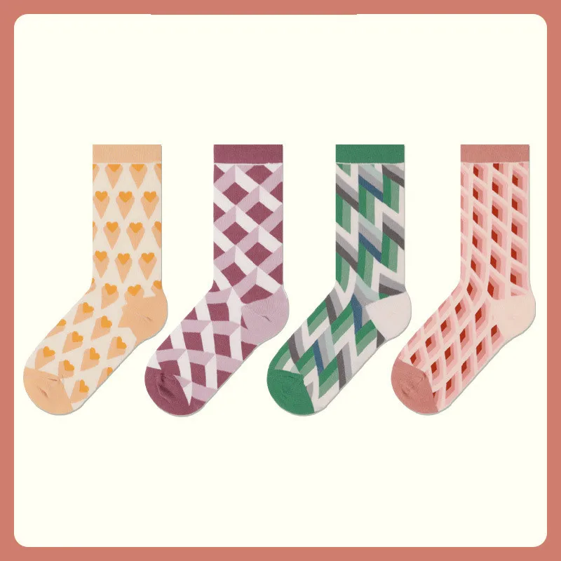 Autumn and winter new socks children 2021 lattice simple leisure personality ins thick cotton socks couple neutral socks