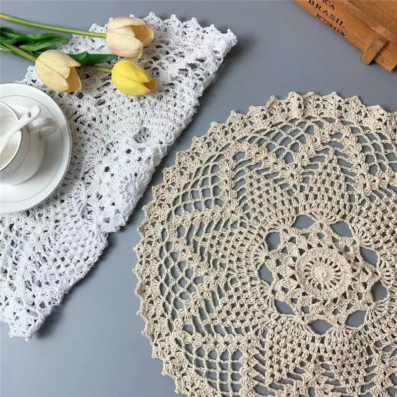 Napperon rond de luxe en dentelle, 40CM, blanc, Beige, coton, Crochet, fleurs, nappe de Table, napperon, tasse de café, de thé, tapis de mariage, de noël