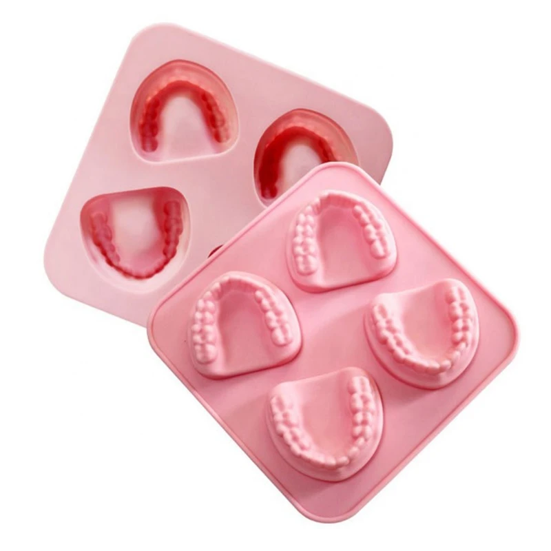 4 Hole Denture Teeth Shaped Ice Cube Mold Silicone Ice Tray DIY Ice Cream Mould Funny Gag Gift for Dentist Seniors Father Day