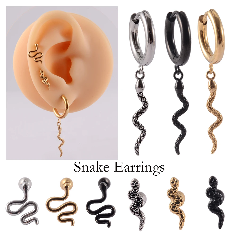 1PC Surgical Steel Tragus Helix Cartilage Snake Ear Earrings Snake Earring Dangly Lobe Helix Stud Body Piercing Jewelry 20g