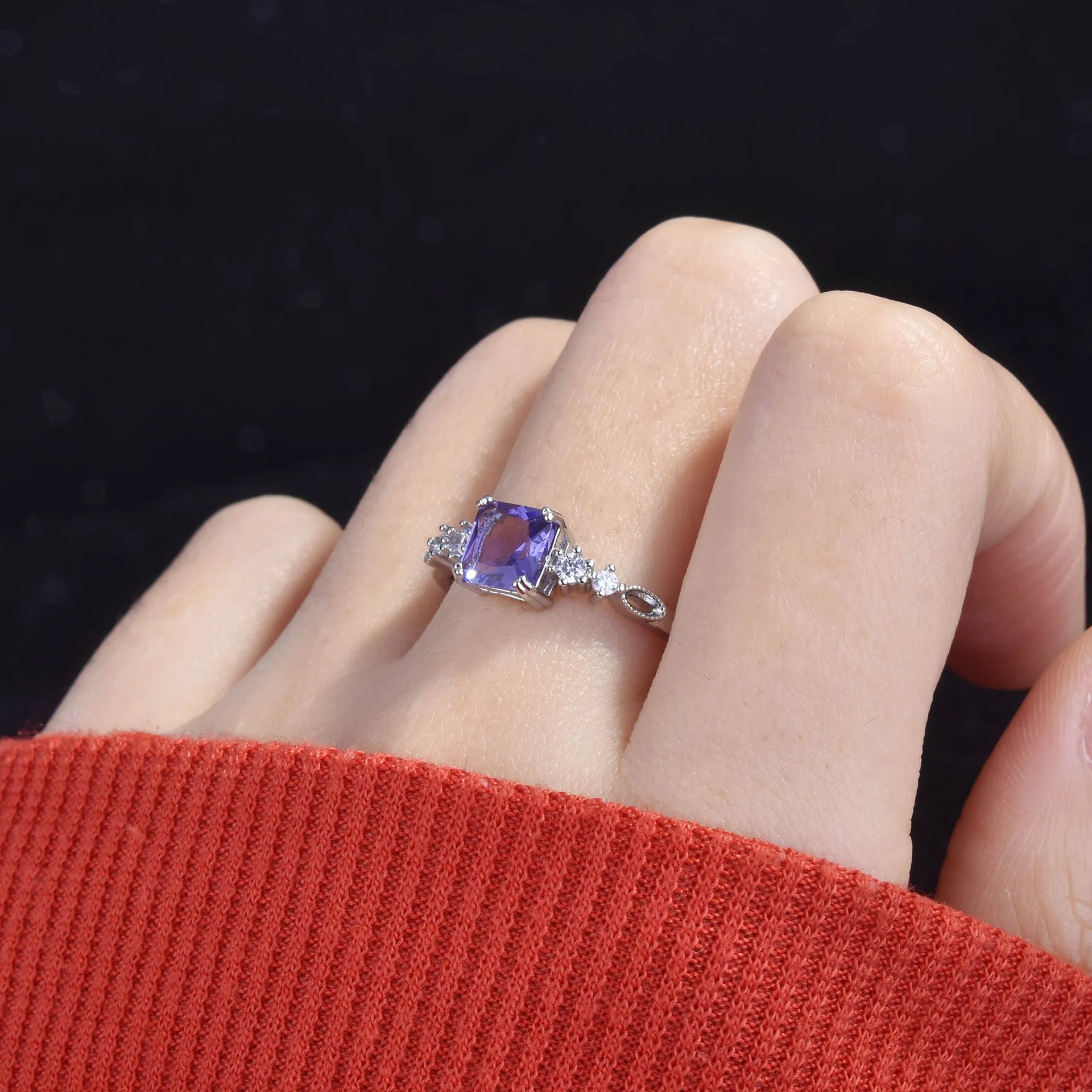 Solid S925 Silver Natural Amethyst Jewellry Ring for Women Anillos De Purple Bizuteria Gemstone DIWENFU Vintage Wedding Rings