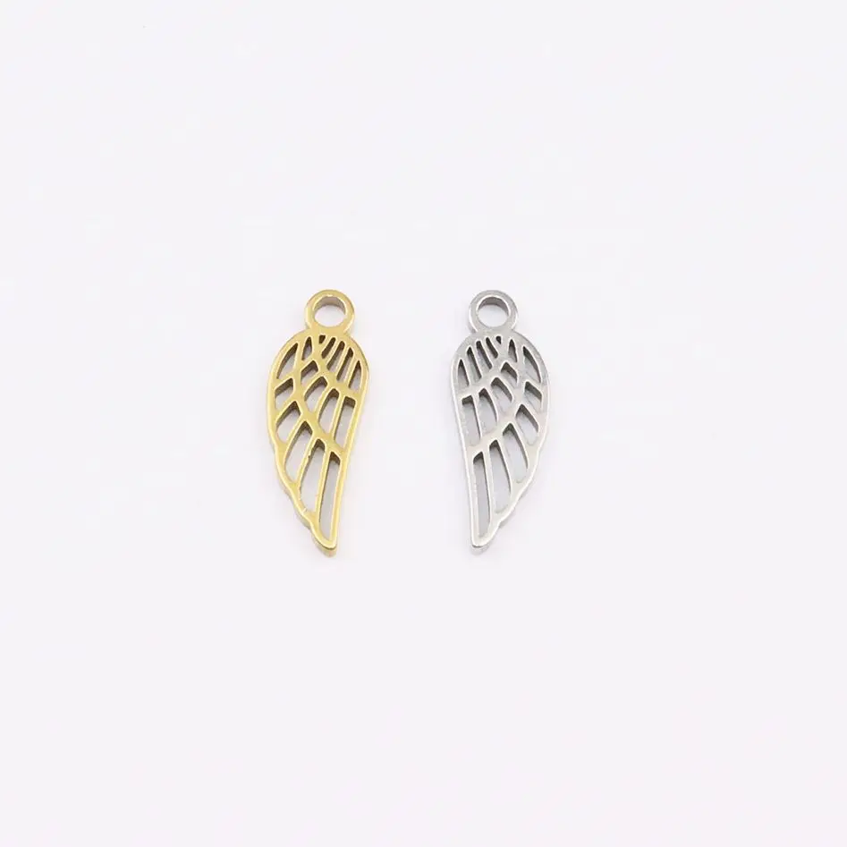 10pcs Wholesale Stainless Steel High Quality Wings Charms Pendant DIY Necklace Earrings Bracelets Vacuum Colorless 2 Colors