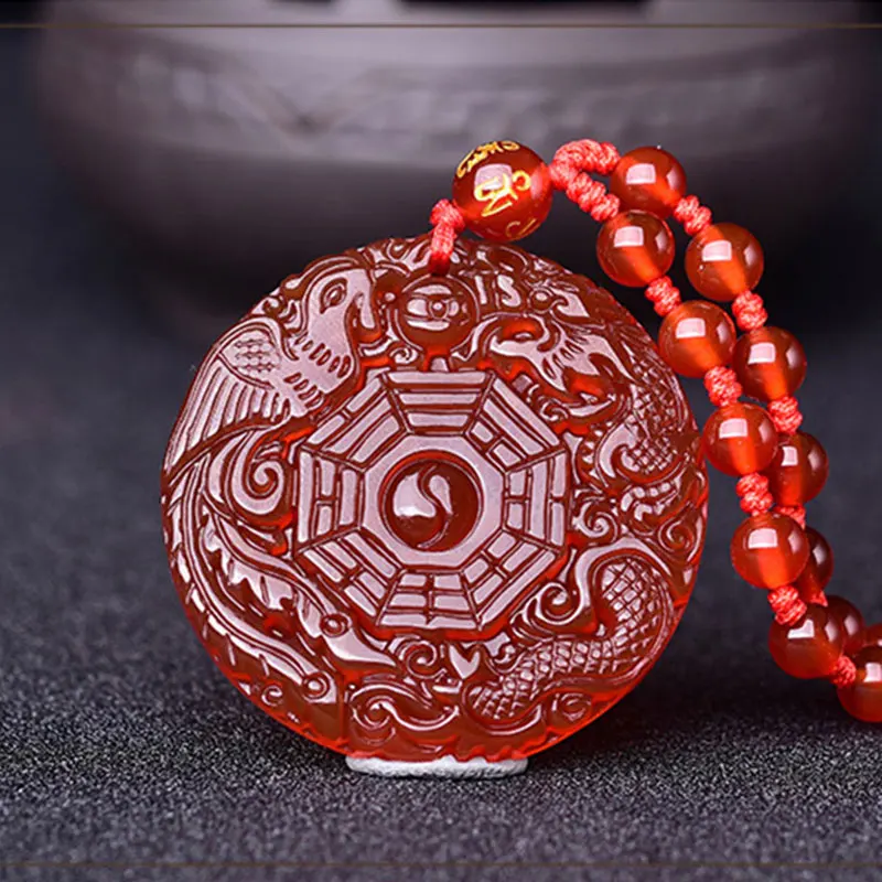 

Natural Red Agate Dragon and Phoenix Gossip Necklace Pendant Men and Women Memorial Day Sweater Chain Pendant Jewelry Gift Box