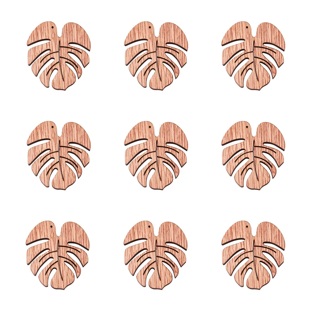 미완성 천연 나무 몬스터 잎 참 할로우 우드, 귀걸이 목걸이용 큰 펜던트, DIY 보석 공예 제작, 20 개