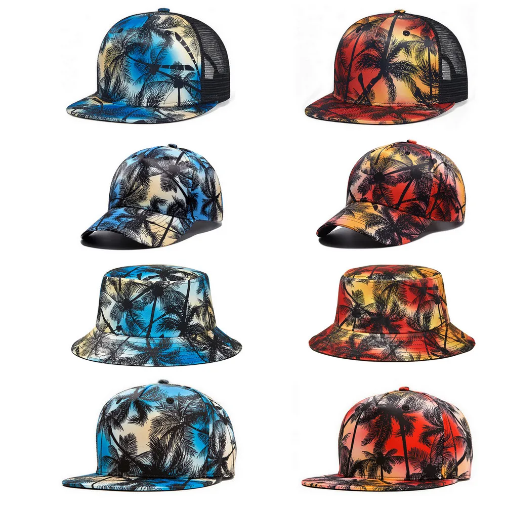 CLIMATE New Coconut Seaside Cap Beach Snapback Vacation Cap Rapper Hat 3D Printing Street Dancer Caps Hip Hop Dance Cap Hat Men