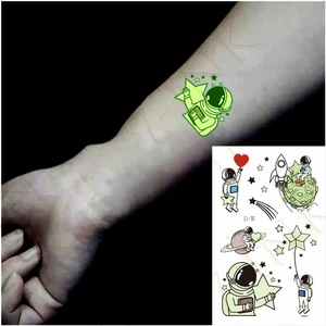 Tattoo Stickers Luminous Child Kid Temporary Fake Tattoos Glow Paste on Face Arm for Children Body Art Astronaut Star Sticker