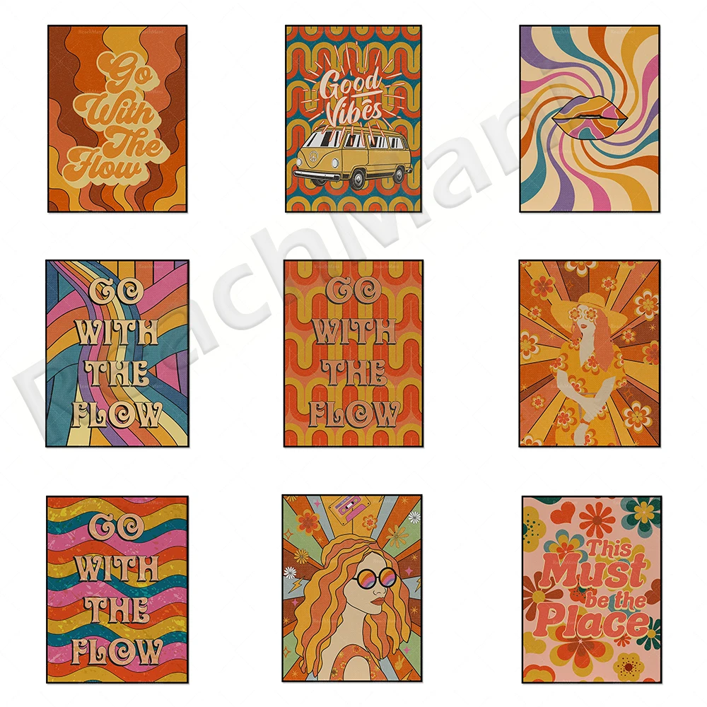 

Psychedelic posters, retro 70s home decor, color posters, retro female portraits, 70s aesthetics inspired decorative gifts