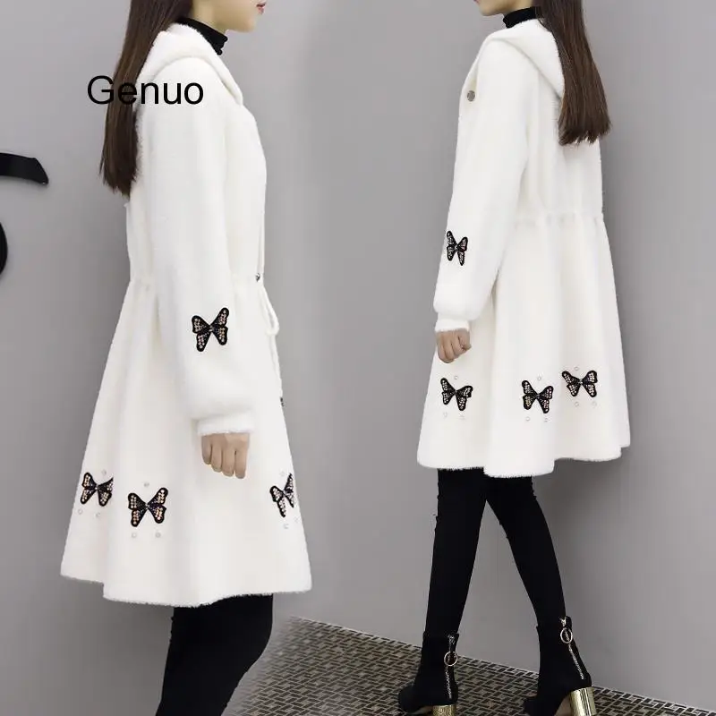 Faux Mink Cashmere Sweaters Cardigans Women Faux Mink Fleece Hooded Casual Knitted Coat 2020 Spring Autumn New Fashion