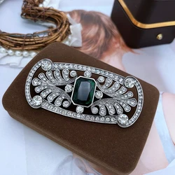 Vintage Brooches Geometry Crystal Filigree Jewelry Green Stone Pins For Women's Art Deco Accessories