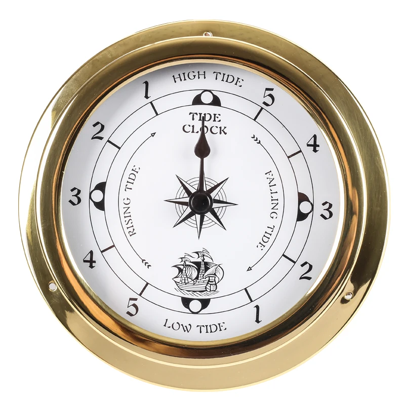 NEW 1pcs Brass Tide Clock & Time Clock Traditional Weather Station Analog Gold Metal (White Dial) For Boat Sea Outside Travel