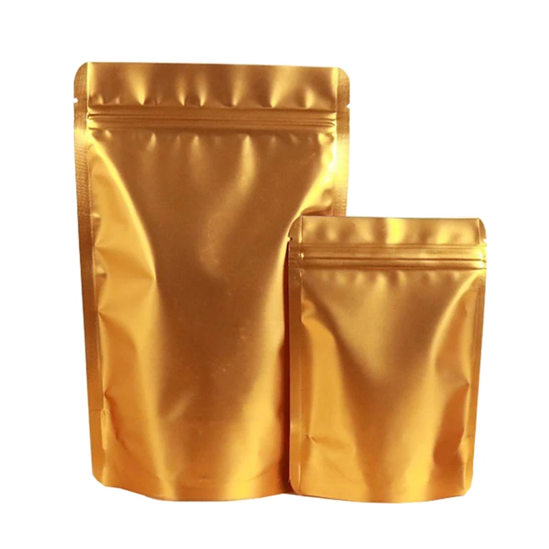 50pcs Thick Matte Gold Aluminum Foil Mylar Food Storage Bag Coffee Bean Powder Stand up Plastic Ziplock Pouches Doypack Gift Bag